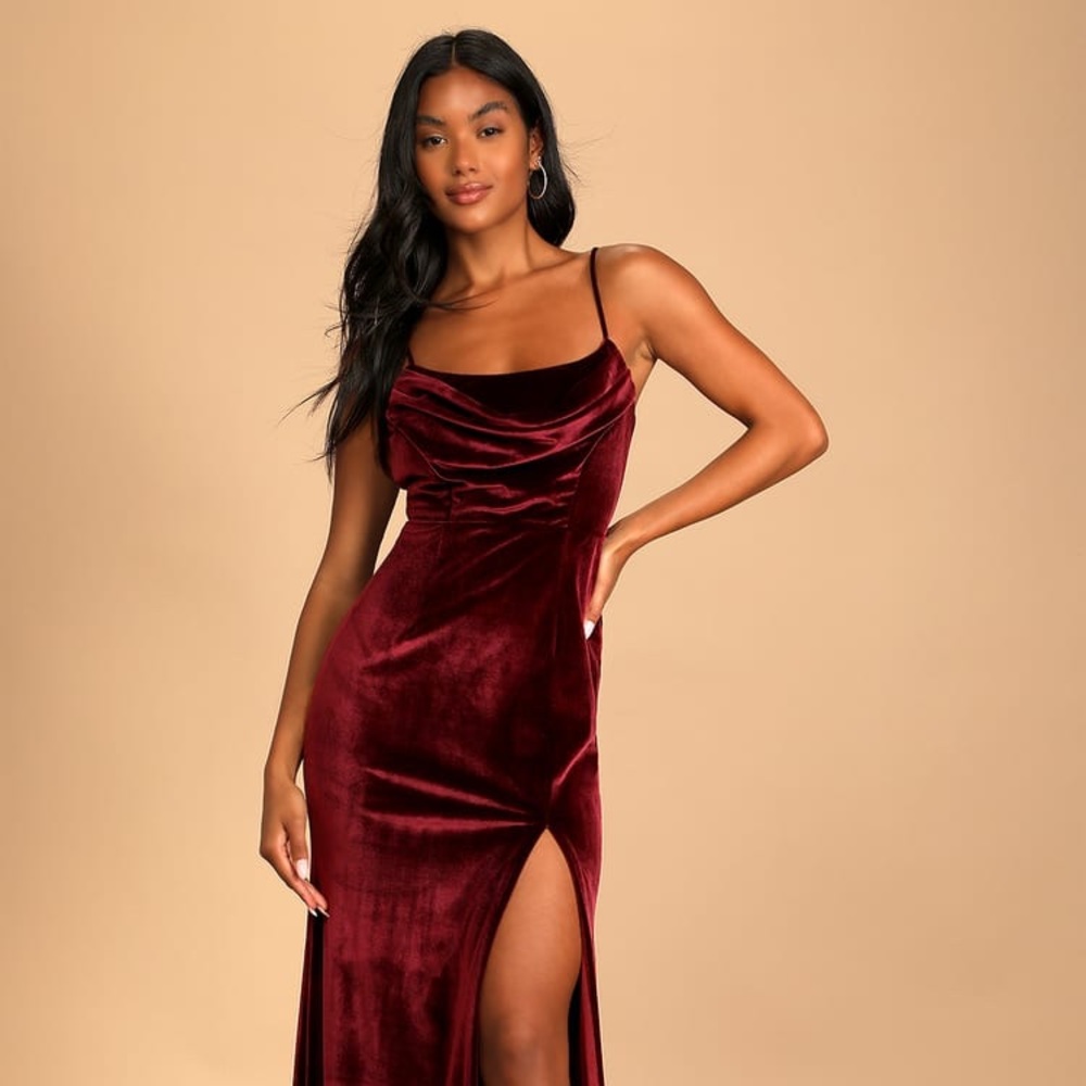 Velvet Cowl Neck Mermaid Maxi Dress
